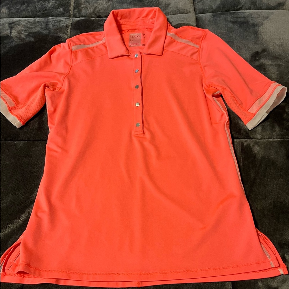 Lucky in Love Bright Orange/Pink Golf Top